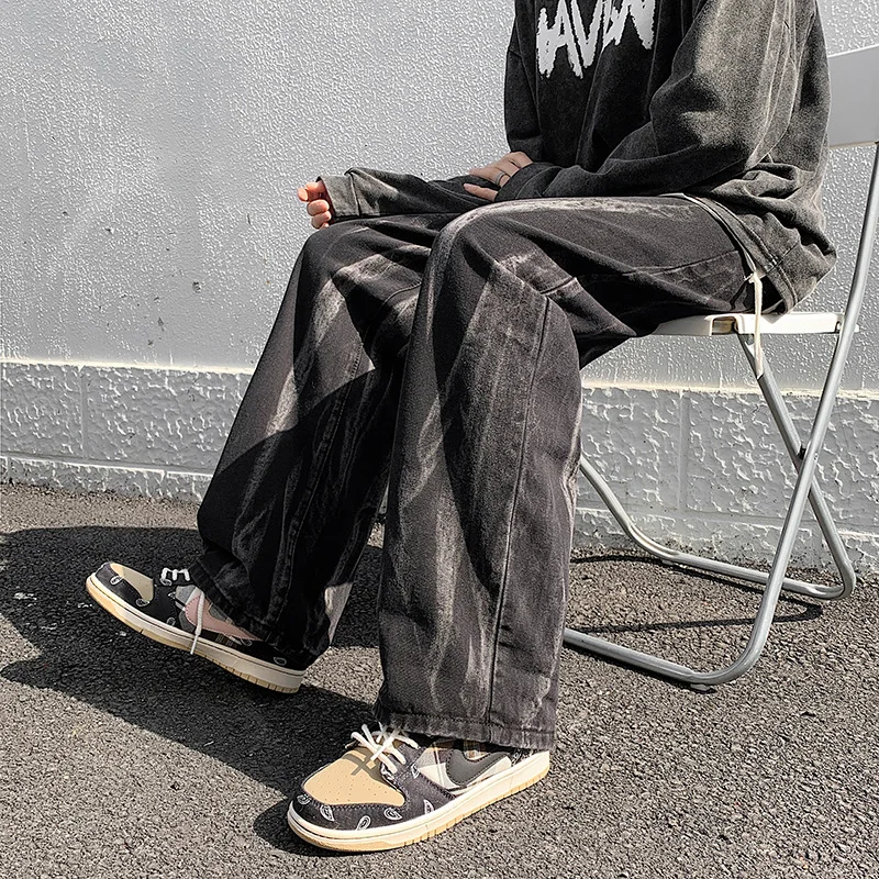 DEEPTOWN Vintage Straight Jeans Men Loose Casual Denim Pants Wide leg Trousers Male Streetwear Hip Hop Fashion Retro Spring