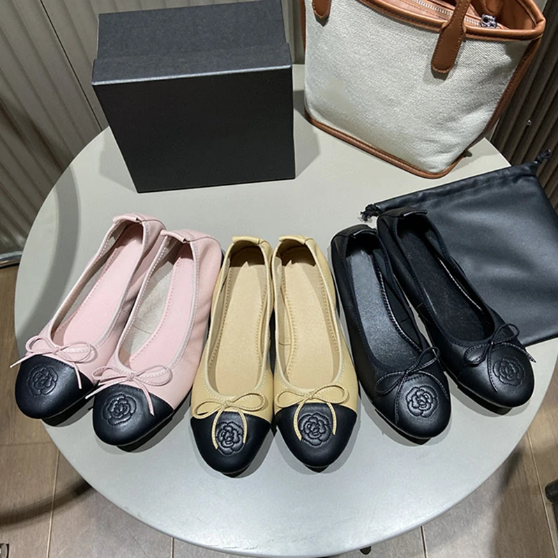 

Women Flats Luxury Ballet Shoes Genuine Leather Soft Foldable Slip On Flats Office Work Shoes Embroidered Round Toe Casual Shoes