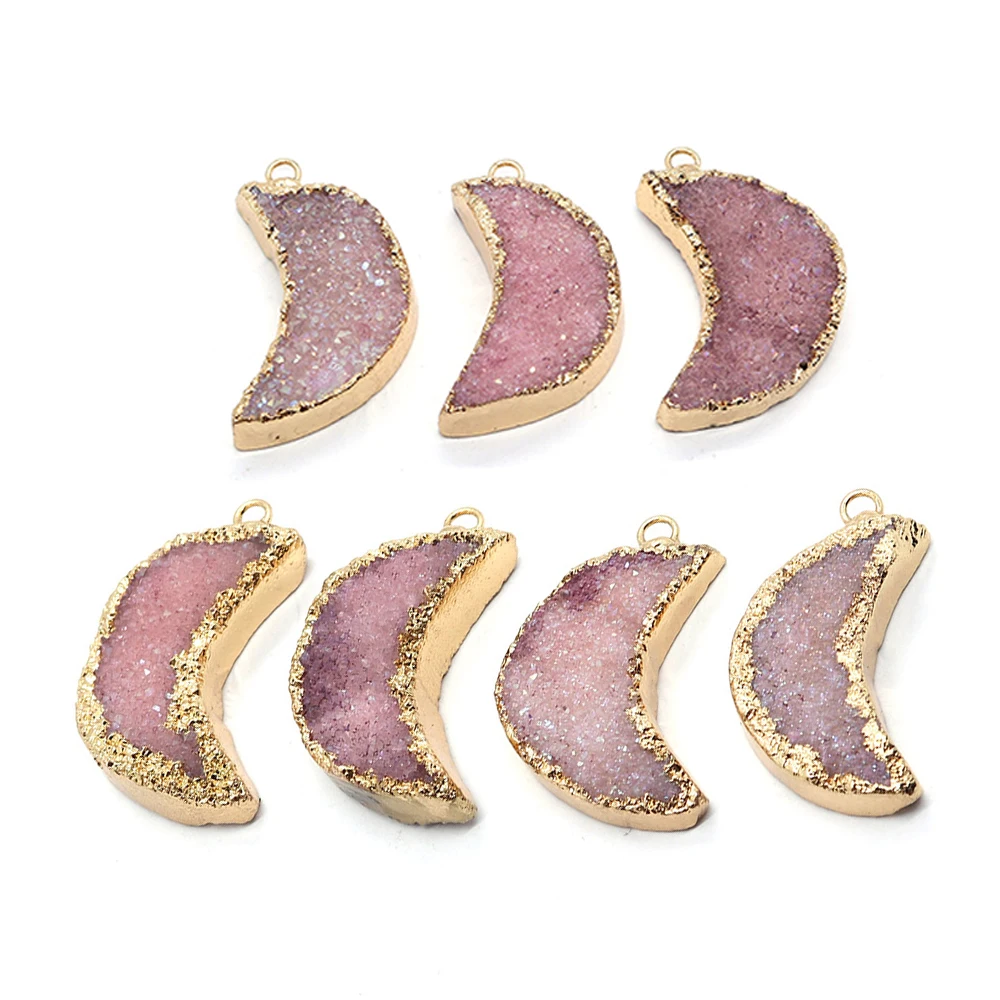 

Natural Stone Crystal Charms Crescent Necklace Pendant Jewelry Making Bracelet Earrings Pink Crystal Moon Charms DIY Accessories
