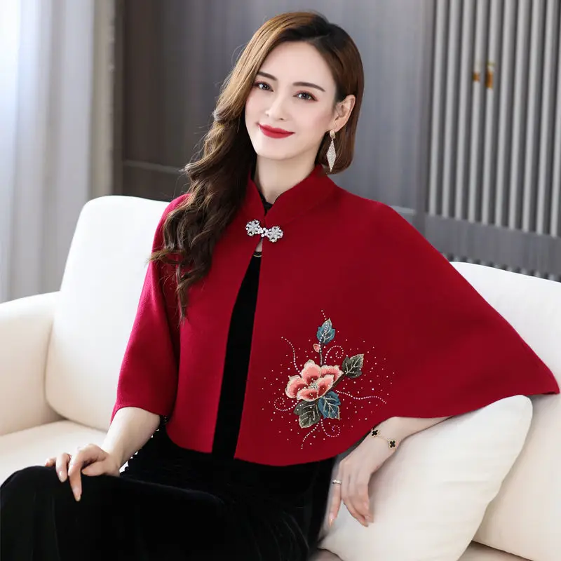 

Poncho shawl cloak women fashion short embroidered coat autumn and winter all-match noble ethnic casual capes coat female tops