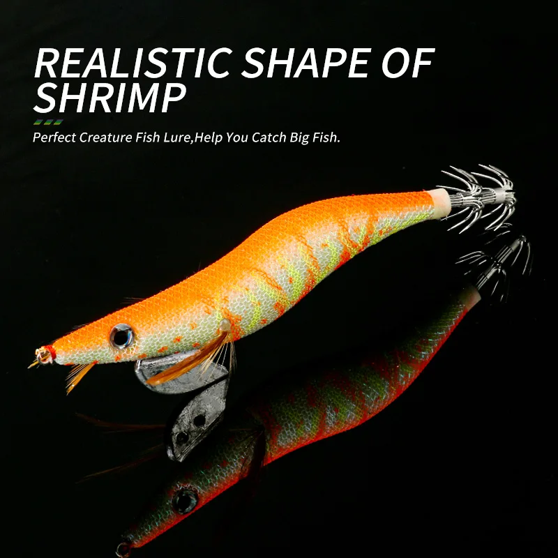 Ardea Artificial Wood Shrimps Lures 1Pcs  2.5# 3.0# 3.5# Umbrella Double Hook Squid Cuttlefish Jig Egi Lure Tackle