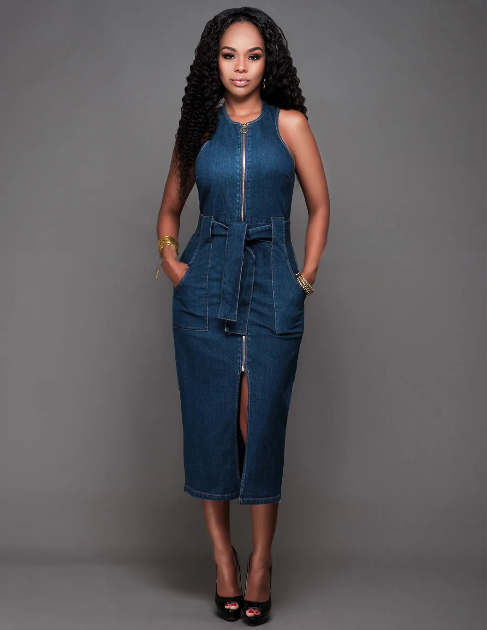 

2022 Women's Sexy Fashion Sleeveless Denim Slim Dress