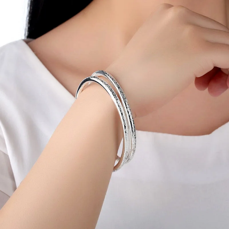 YKD58   Bohemian bracelet with printed line bracelet for women's silver plated bracelet