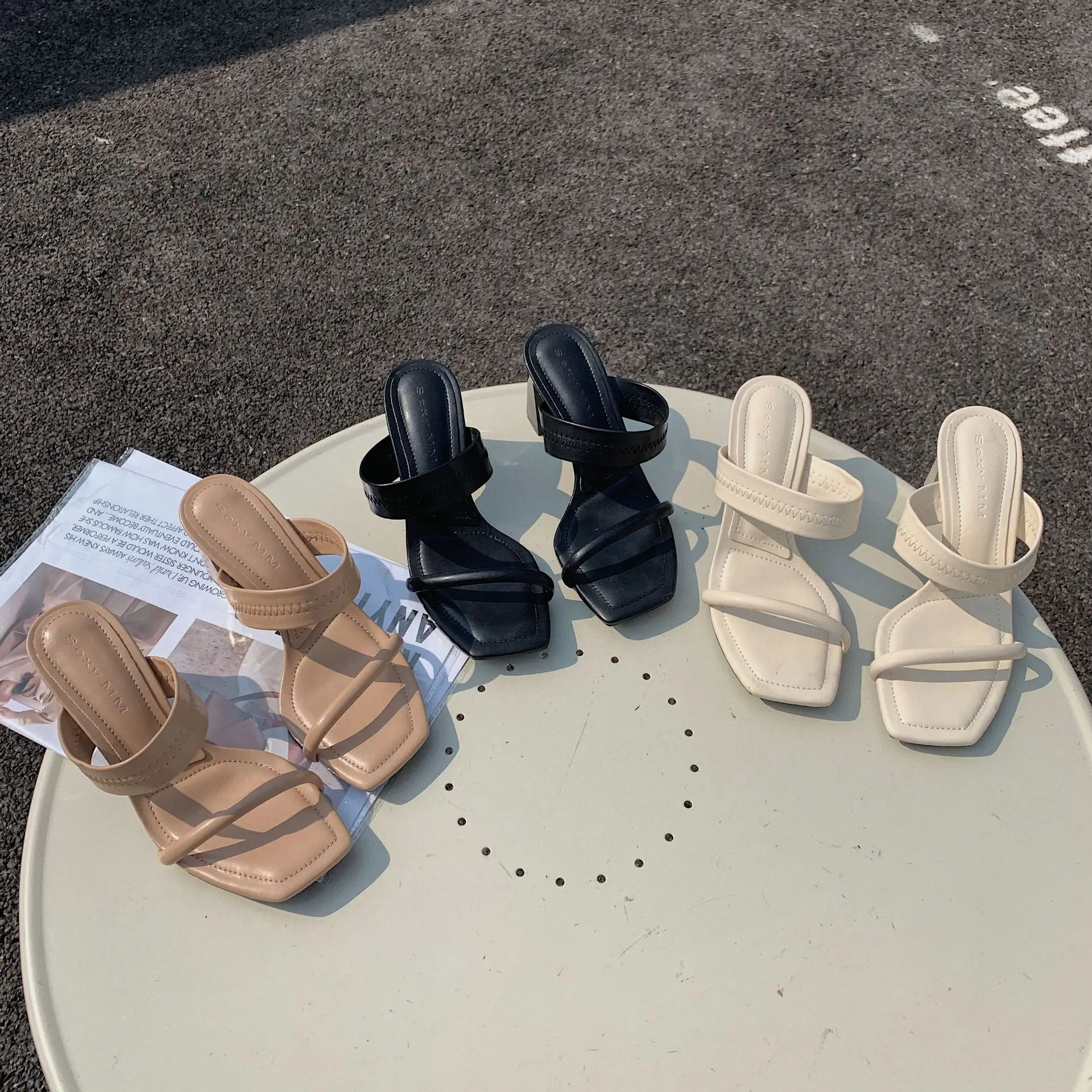 

Shoes Woman's Slippers Low Slides Heeled Mules 2022 Summer High Rubber Rome Fabric PU Hoof Female Shoes Ladies' Slippers Low Wom