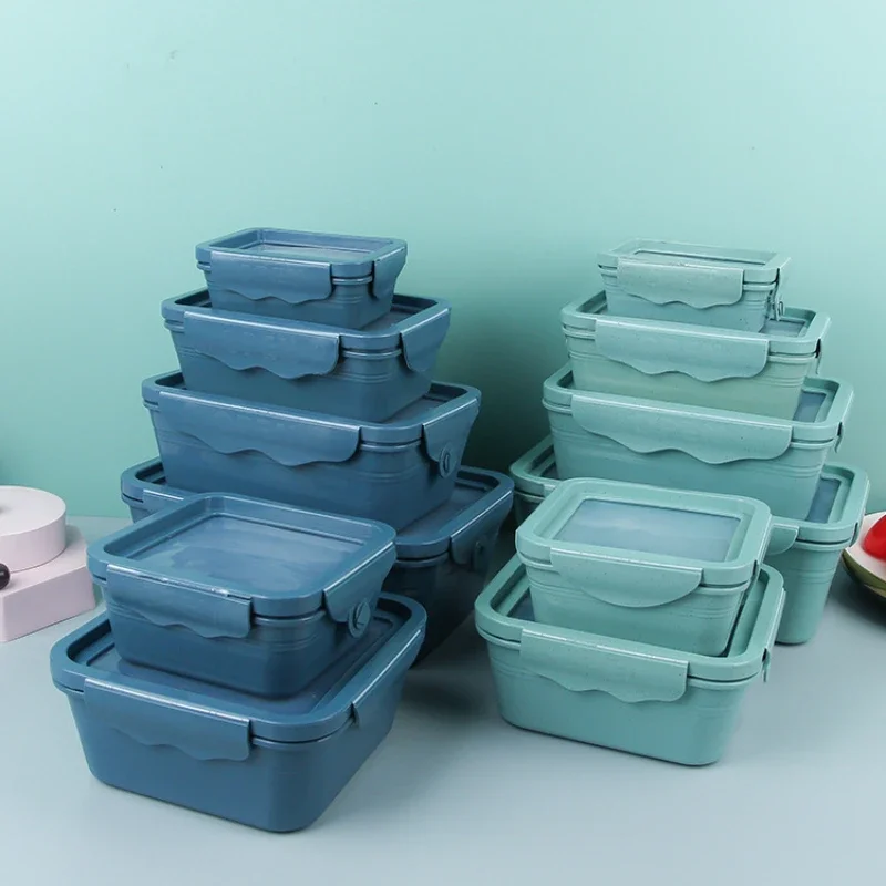 

Wheat Straw Preservation Box Household Refrigerator Refrigerator with Lid Preservation Box Plastic Portable Sealed Lunch Box