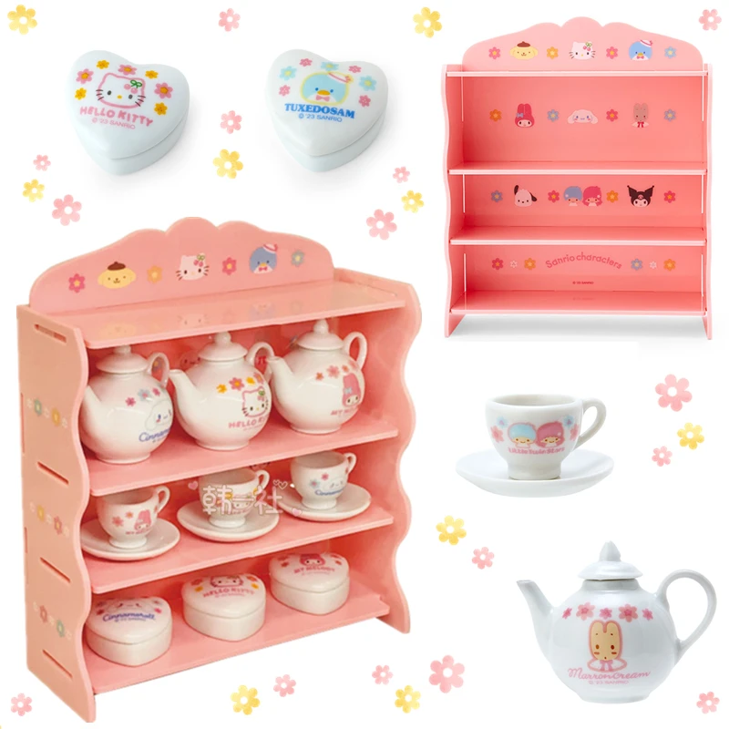 

Kawaii My Melody Kuromi Cinnamoroll Cartoon Desktop Shelf Room Decoration Anime Sanrio Girl Heart Cute Mini Teacup Small Teapot