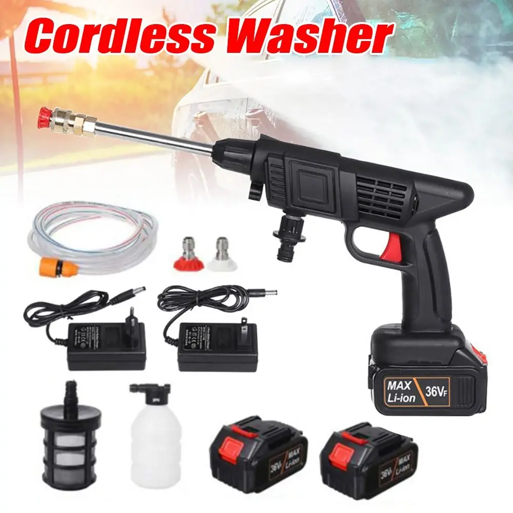 Portable High Pressure Rechargeable 50PSI 1500mAh Cordless Washer Water Torch Car Cleaner 2 Battery 24V