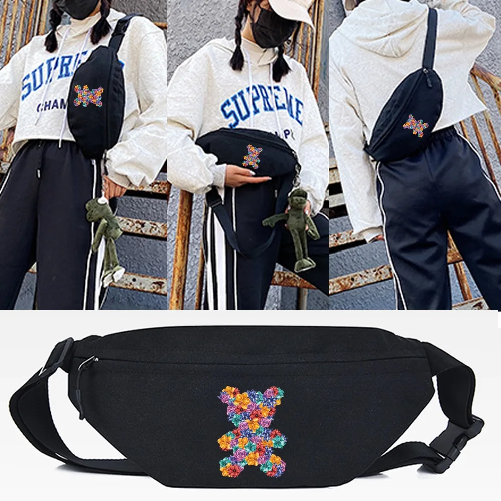 

Waist Bags Outdoor Running Bag Fashion Flower Bear Print Sports Belt Bag Riding Mobile Unisex Fanny Pack Gym Chest Bags Handbags
