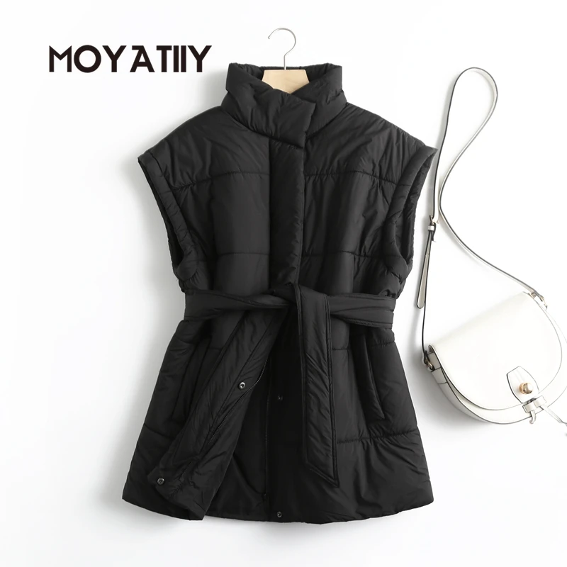 MOYATIIY Women Winter Parkas Black Oversize Sleeveless Thick Warm Parkas With Slash Pockets Female Warm Elegant Coat Jacket