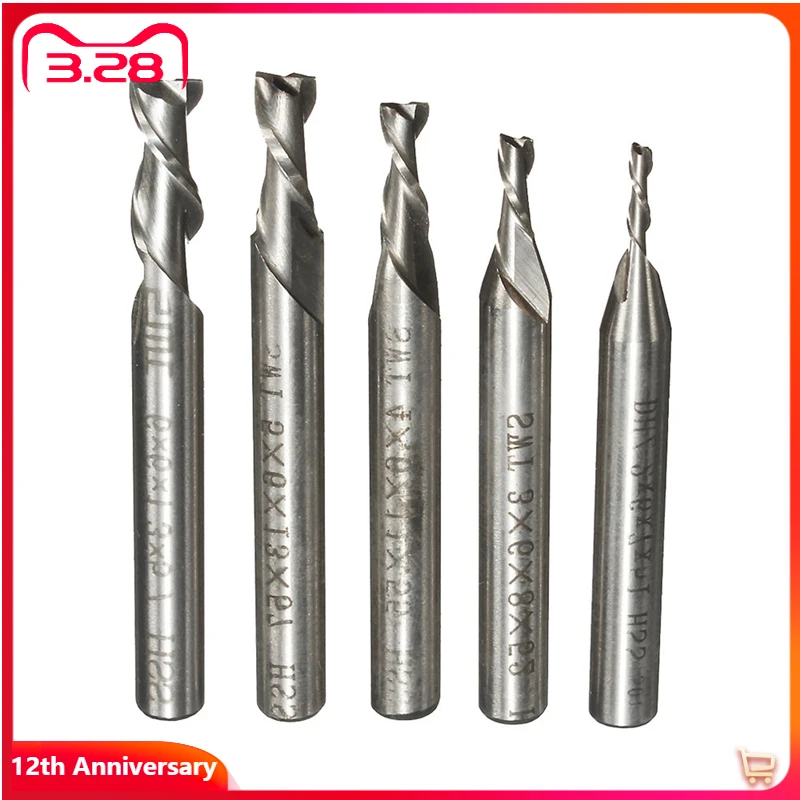 

5Pcs 2 Flute 2/3/4/5/6mm Milling Cutter Set HSS End Mill CNC Engraving Bit 6mm Straight Shank Drill Bit Tool