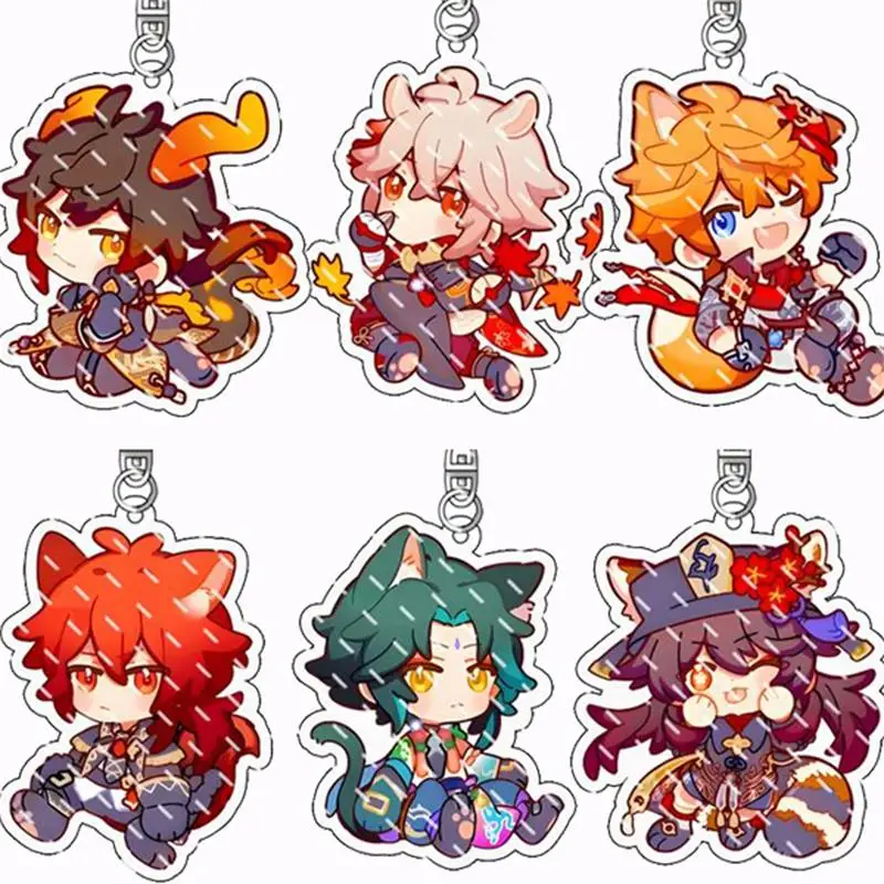 

Game Genshin Impact Zhongli Xiao Diluc Venti Tartaglia Anime Acrylic Keychain Cosplay Model Plate Bag Decor Keyring Fans Gifts