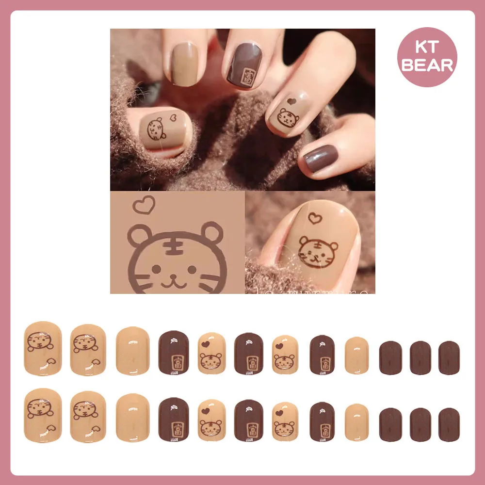 

24Pcs Kawaii Bow Press On Nail Detachable Handmade Full Cover False Nails Cute Cartoon Diy Fashion Manicure Accessory Tool Gift