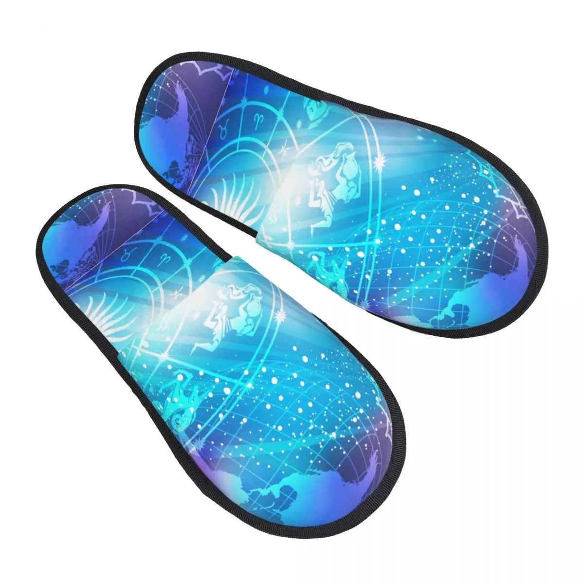 

Blue Background With A Horoscope Slipper For Women Men Fluffy Winter Warm Slippers Indoor Slippers