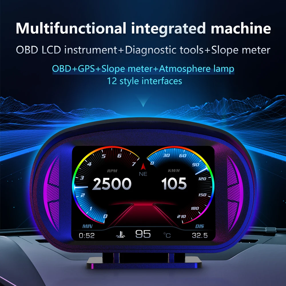 Car HUD Dual System OBD2 GPS Hud Head Up Display Speedometer Digital With Over Speeding Voltage Alarm Driver Fatigue Alert