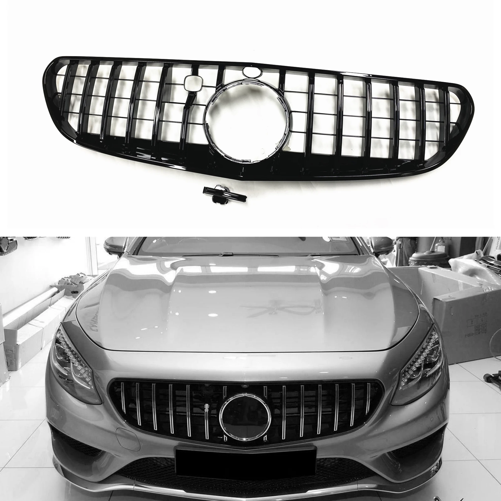 

Front Grille Grill For Mercedes-Benz C217 W217 S Coupe Class 2015-2017 S500 GT Black/Silver Car Upper Bumper Hood Mesh Grid Kit