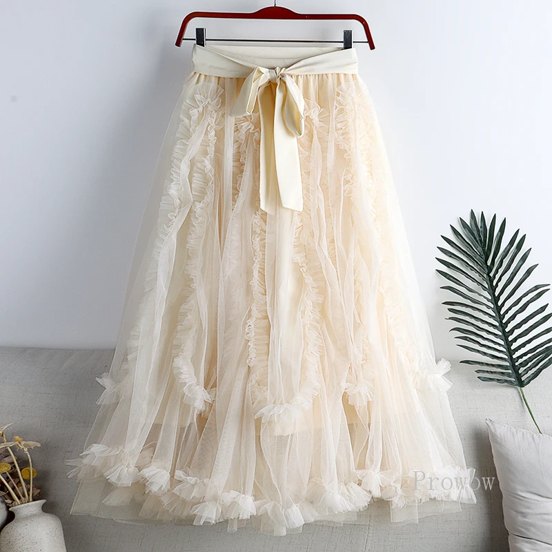 

Bow Ruffles Puffy Skirt Lolita Style Ball Gown Mesh Long Skirt 2022 New Bow Fungus Puffy Midi Large Swing Plus Size Lolita Skirt