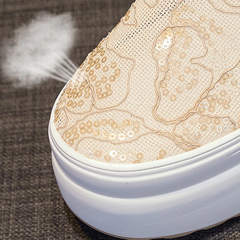 Женские туфли на толстой подошве повседневные сетчатые лоферы платформе без