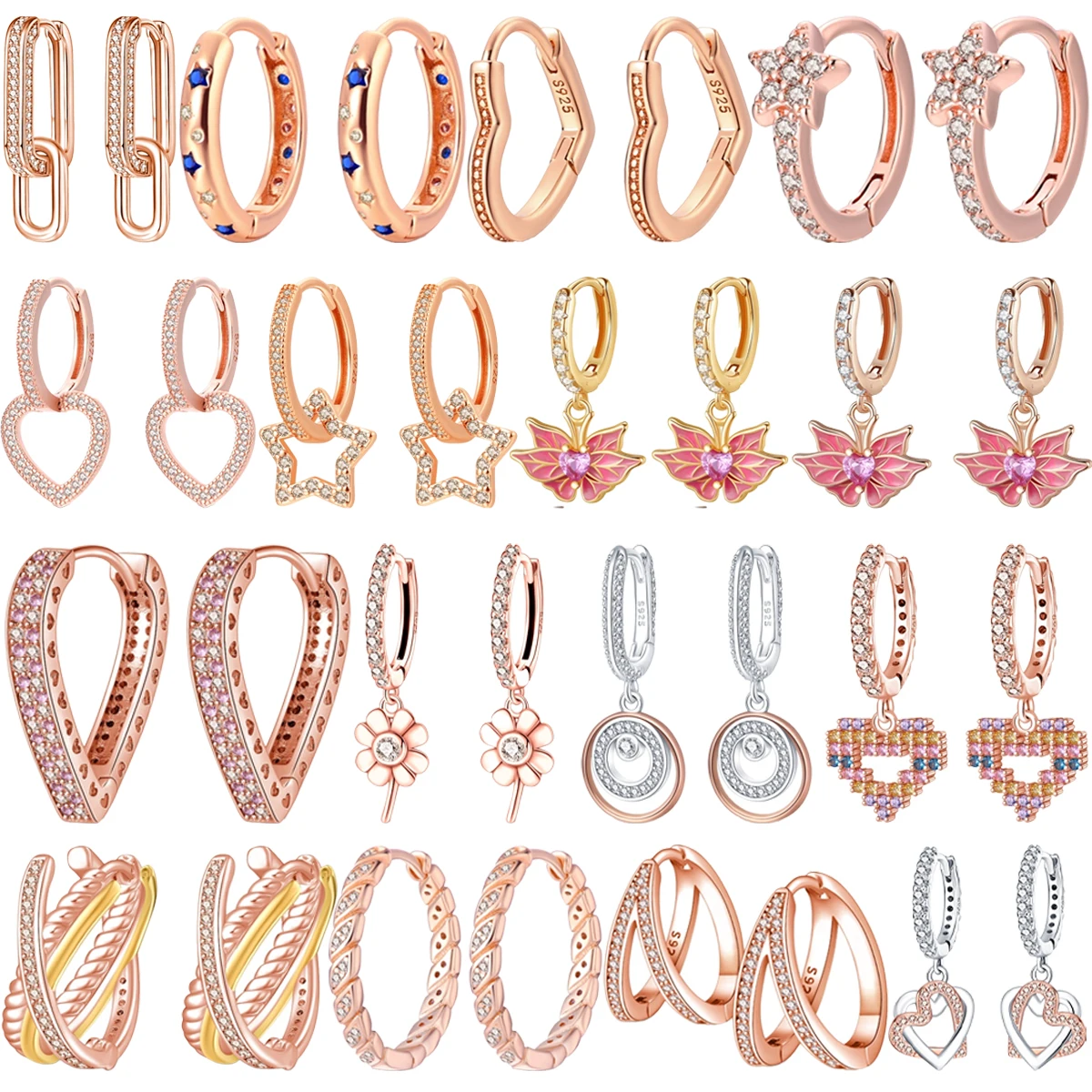 Серьги из серебра 925 с розовым золотом и сердцем