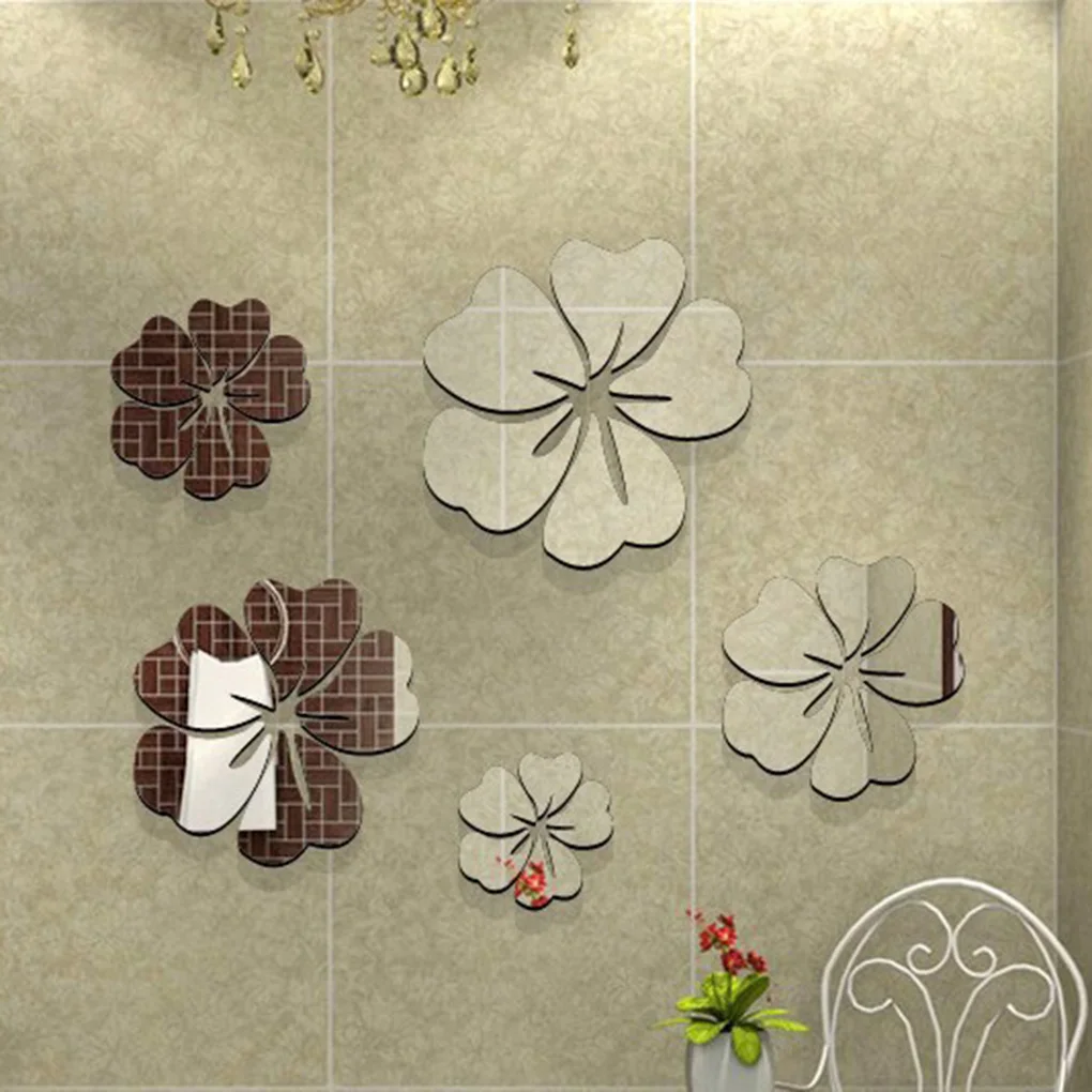 

5pcs 3D Flowers Wall Sticker TV Background Home Decoration DIY Mirror Wall Stickers high quality