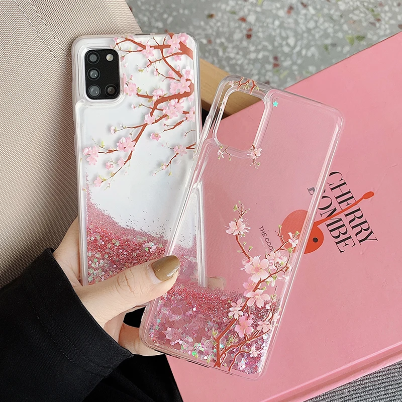 

Peach Blossom Quicksand Glitter Phone Case for Samsung Note8 9 10 20 Note10 Lite Note20Ultra J4 2018 J4Plus 2018 J6 2018 J6Plus