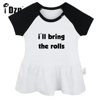 idzn summer new ill bring the rolls baby girls cute short sleeve dress infant funny pleated dress soft cotton dresses clothes