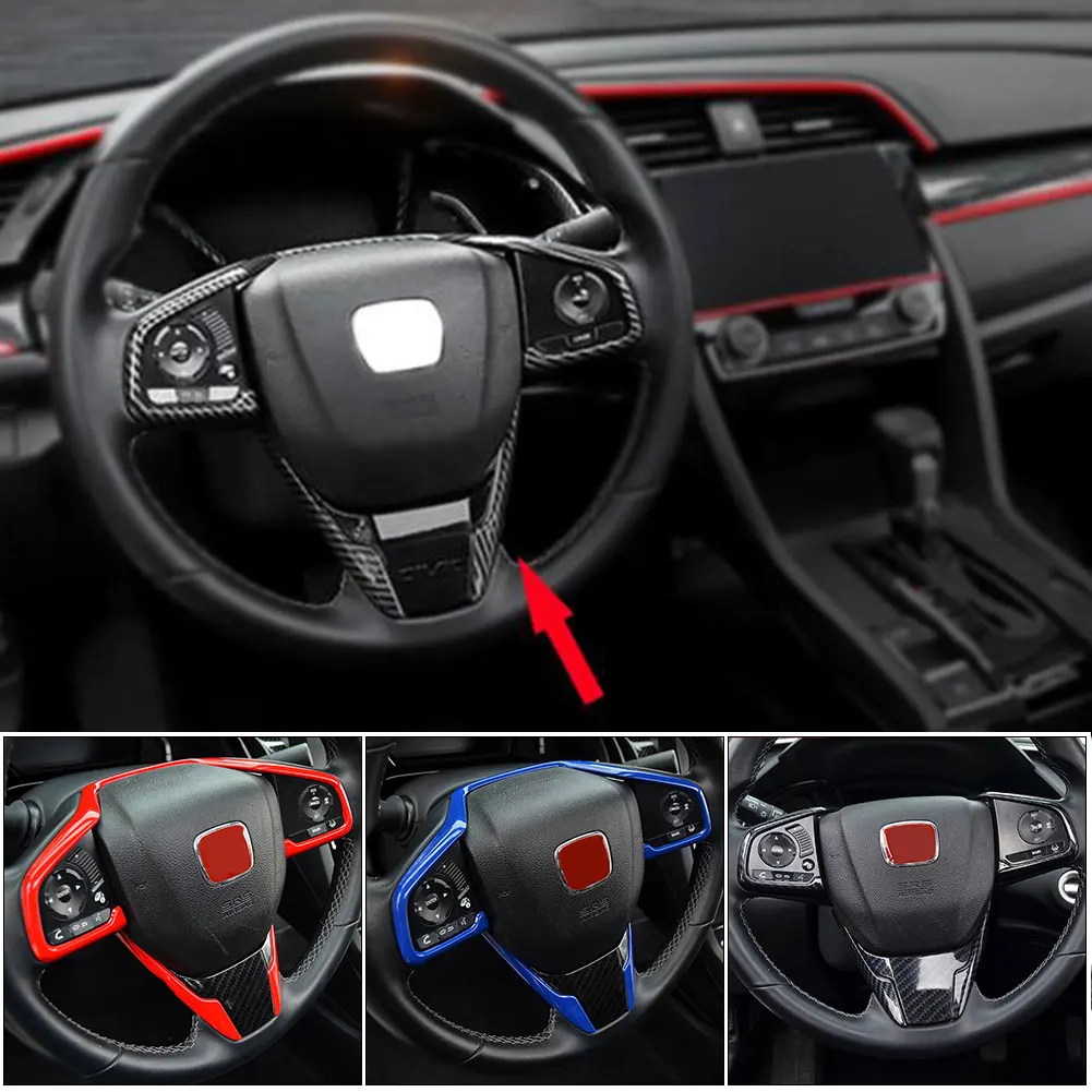 3PCS Carbon Fiber Style Car Steering Wheel Frame Cover Trim Stickers for Honda Civic 10th 2016 2017 2018 Car Accesories Interior