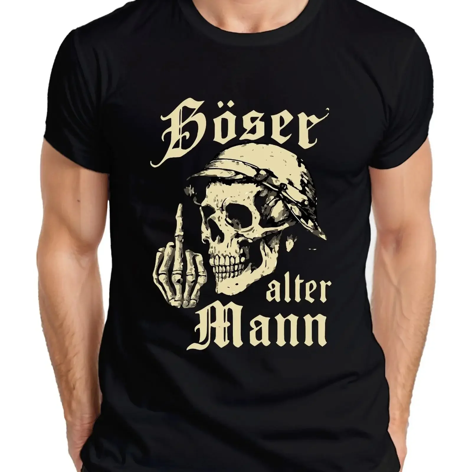 Фото Винтажная мужская футболка с принтом Totenkopf Skeletthand Mittelfinger Biker Rocker Böser old Man, унисекс, дышащая, универсальная №1