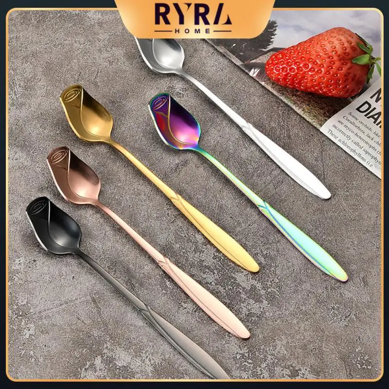

Durable Coffee Spoon Mirror Polishing Dessert Spoon Creative Cherry Blossom Spoon Colorful Colors Coffee Scoops Light Luxury