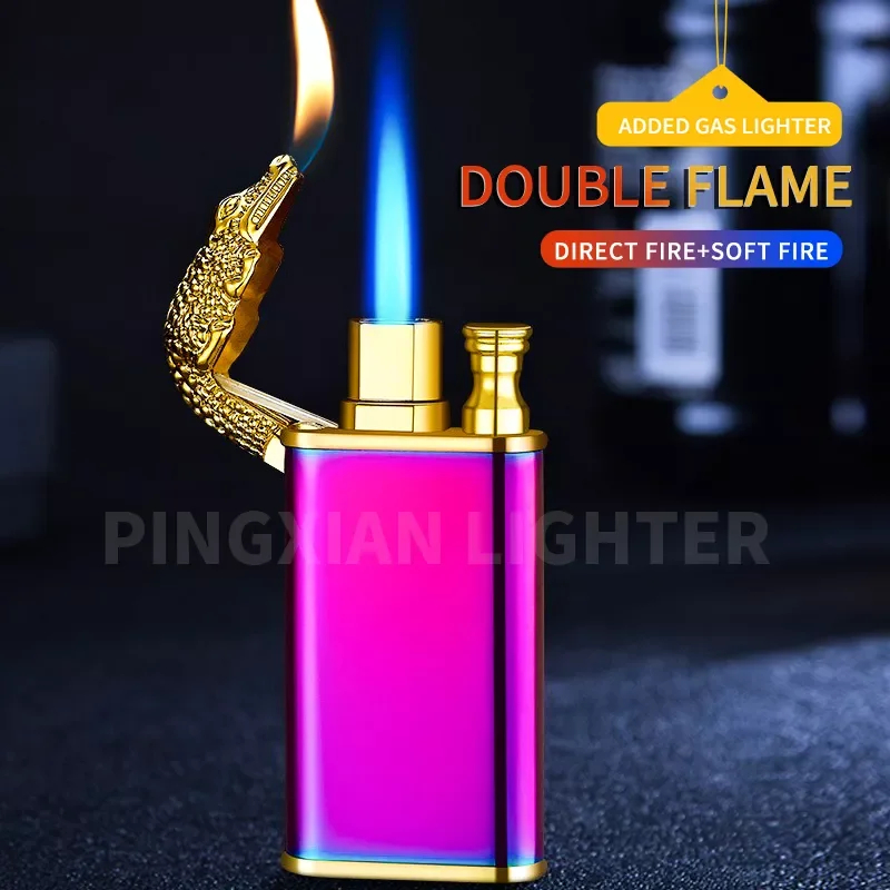

2022 New Dragon Double Fire Lighter Blue Flame Metal Crocodile Lighter Butane Jet Turbo Lighter Open Fire Conversion Lighter