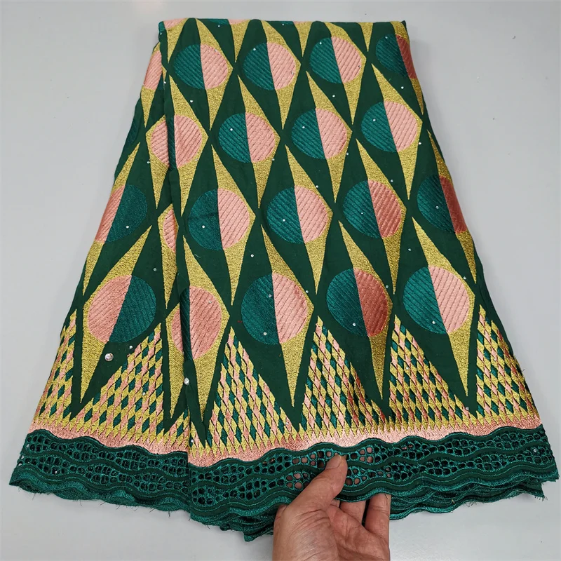 

5 Yard Swiss Fabric Latest Heavy Beaded Embroidery African 100% Cotton Voile Lace Popular Dubai Style For wedding Party 9L050503