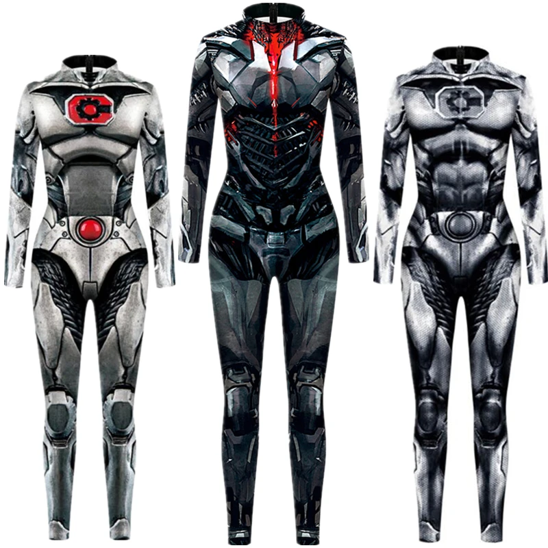 Superhero Victor Stone Cyborg Jumpsuit Catsuit Cosplay Costumes Halloween Women Men Unisex Bodysuit Fancy Dress