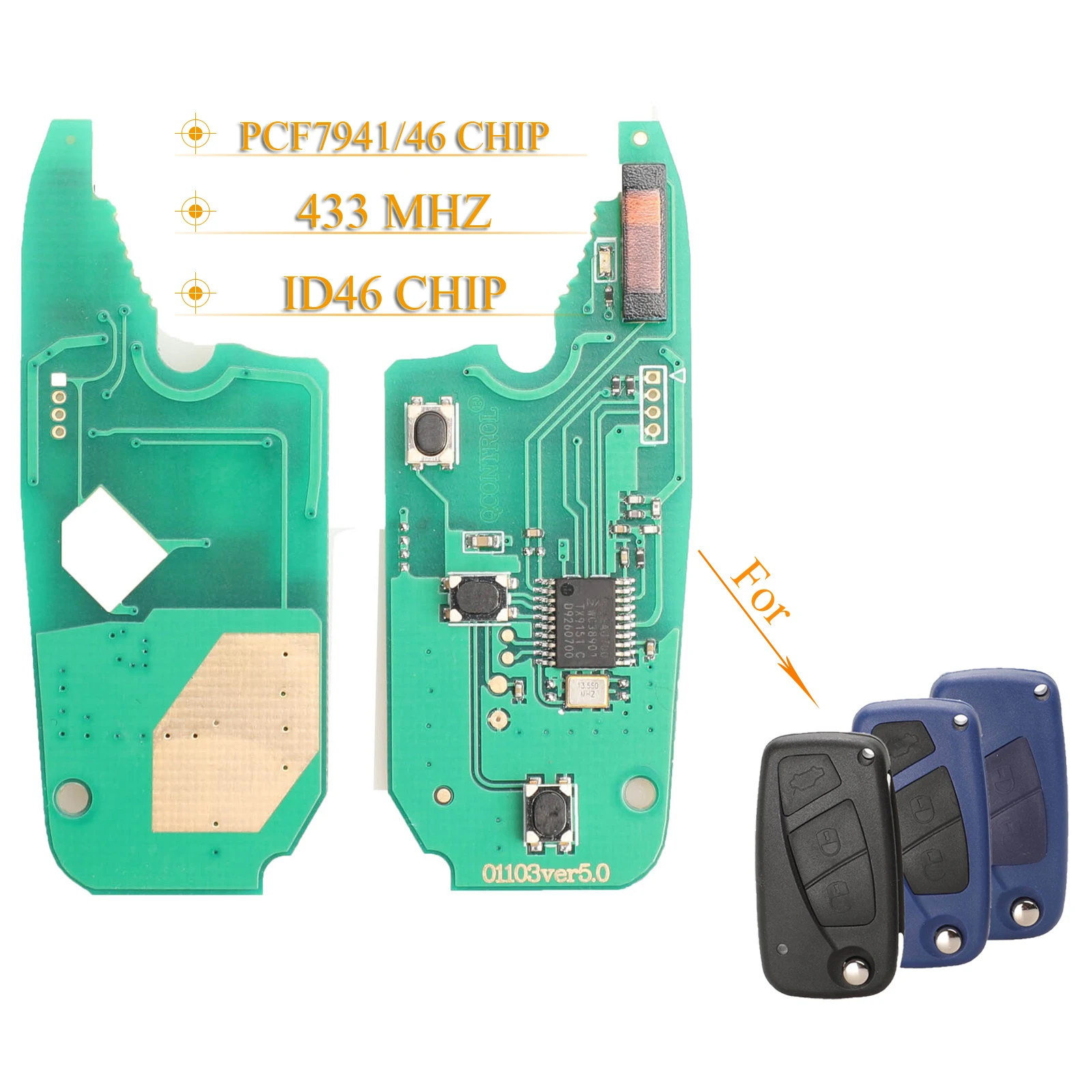 

jingyuqin 2/3Buttons Remote Car Key For FIAt 500 Panda Punto Bravo Key With PCF7946/PCF7941 ID46 Chip 433Mhz