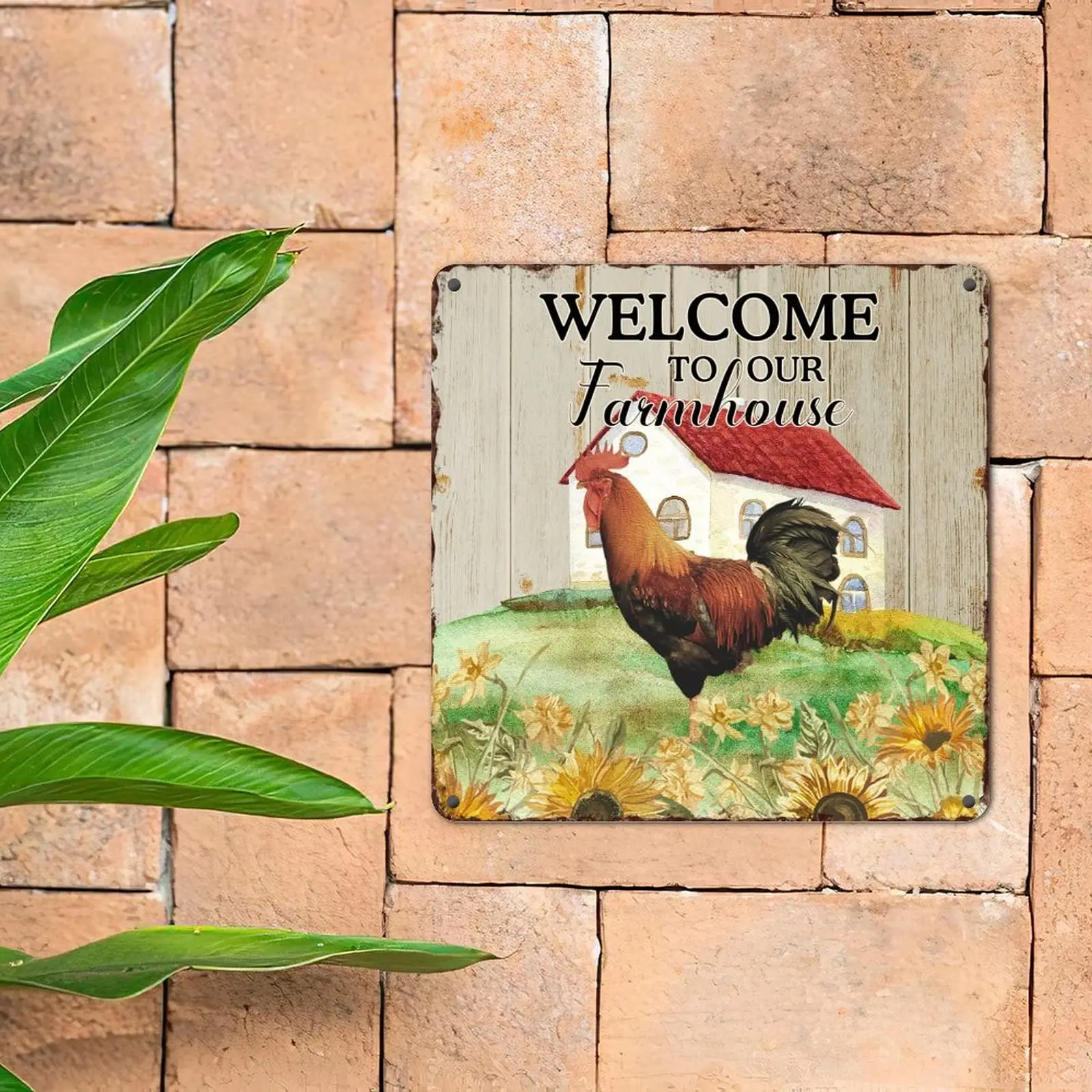 Добро пожаловать в наш фермерский жестяной знак петух Подсолнух пища уникальный