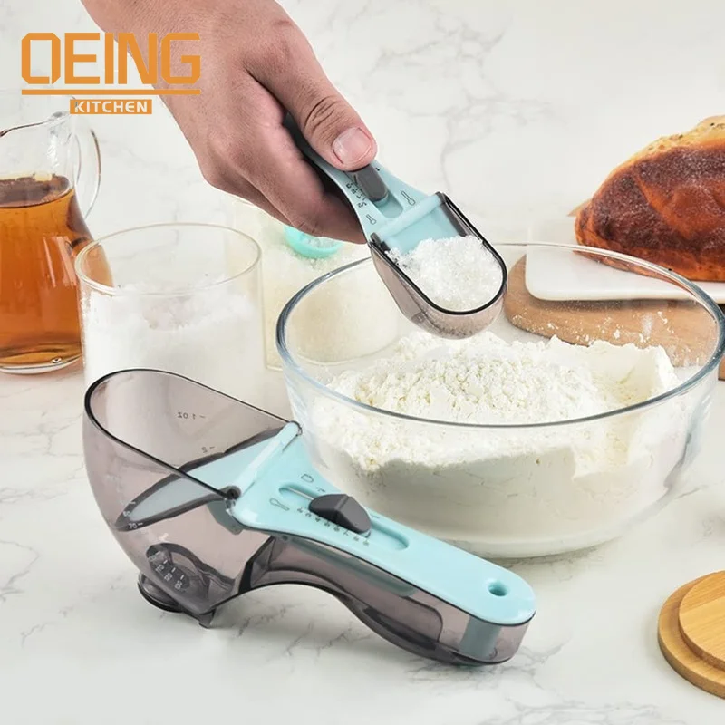 Adjustable Measuring Spoons with Scale Plastic Measuring Scoops Cups for Baking Cooking Accessories Kitchen Measuring Tools