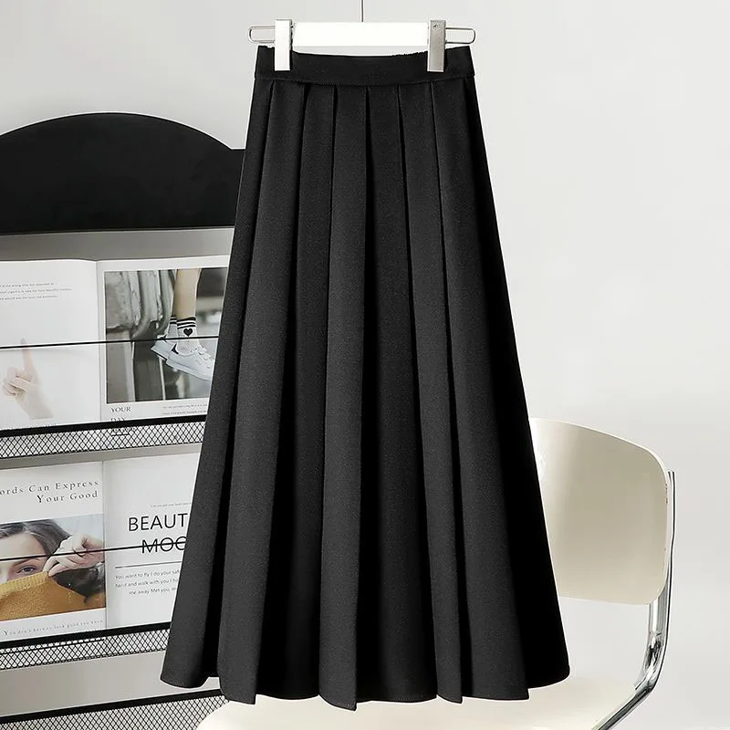 

Lucyever Summer New Women's Pleated Skirts Korean Style Elastic High Waist Long Skirt Women Casual Simple Solid A-Line Skirts