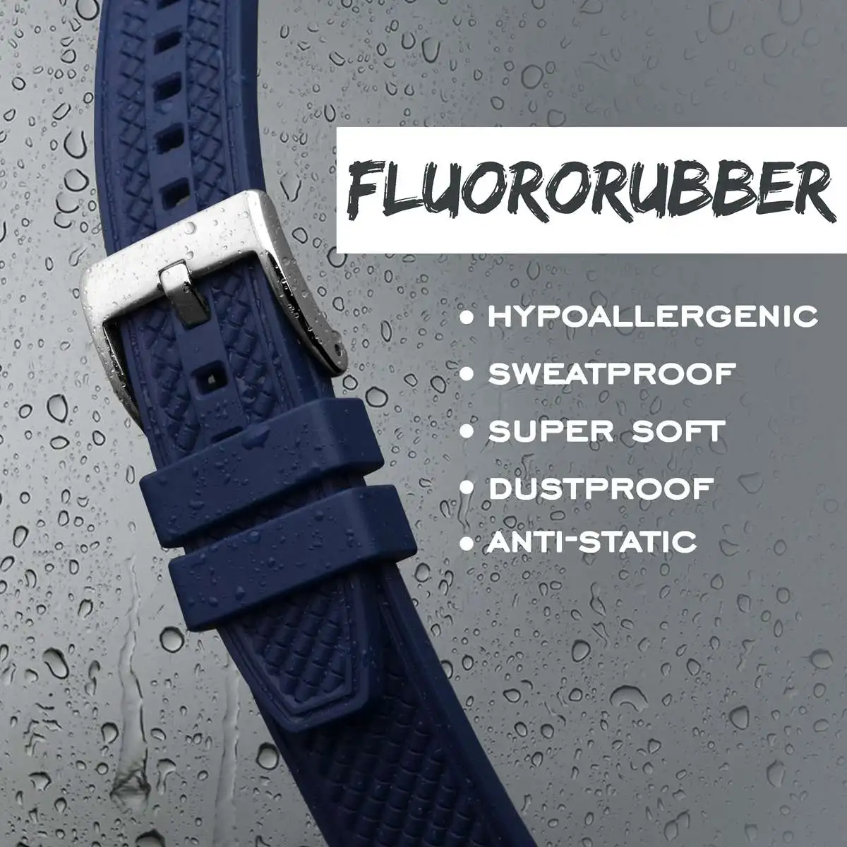 BISONSTRAP Fluororubber Watch Band 18mm 20mm 22mm for Men Women Rubber Replacement Strap Black Blue Brown Red Yellow Orange