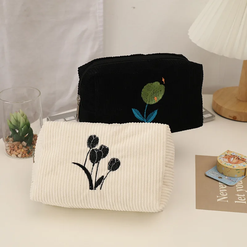 

Cute Flower Pencil Bag Large Capacity Pencil Bag Cosmetic Bag Corduroy Pencil Pouch Korean Style Kawaii Stationery School Supply