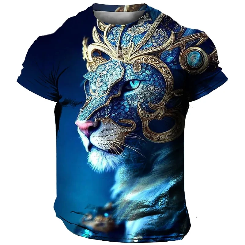 

3D Harajuku Animal Print T Shirt For Men Hip Hop Trend Streetwear Casual O-neck Oversized T-shirt Lion Pattern Short Sleeve Tops