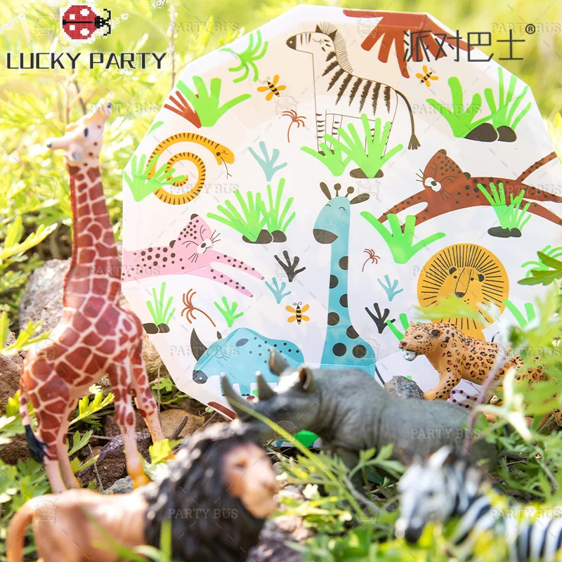 

wild animal interest Disposable tableware set disposable paper plate straw cup for wedding birthday decoration party supplies