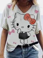 hello kitty v neck t shirt kawaii harajuku womens cute t shirt graphic t shirt summer fashion streetwear