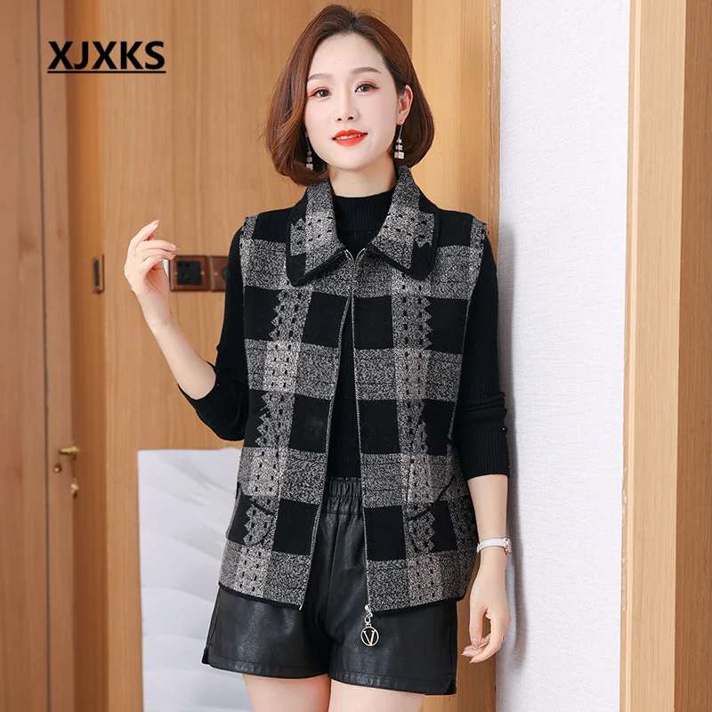 

Осень-зима 2022, новинка, свитер без рукавов XJXKS, женская верхняя одежда, жилет, свободный и удобный кардиган на молнии