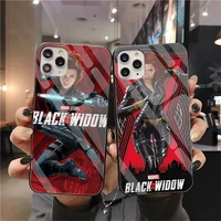 black widow marvel heroes phone case tempered glass for iphone 13 12 mini 11 pro xr xs max 8 x 7 plus se 2020 soft cover
