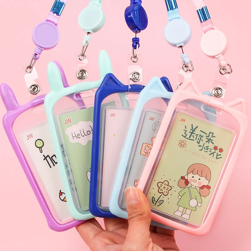

Fashion ID Card Holder Credit Cover Case Cover Lanyard Card Case Retractable Reel Bus Identity Bank Card Holder Cartoon Cute