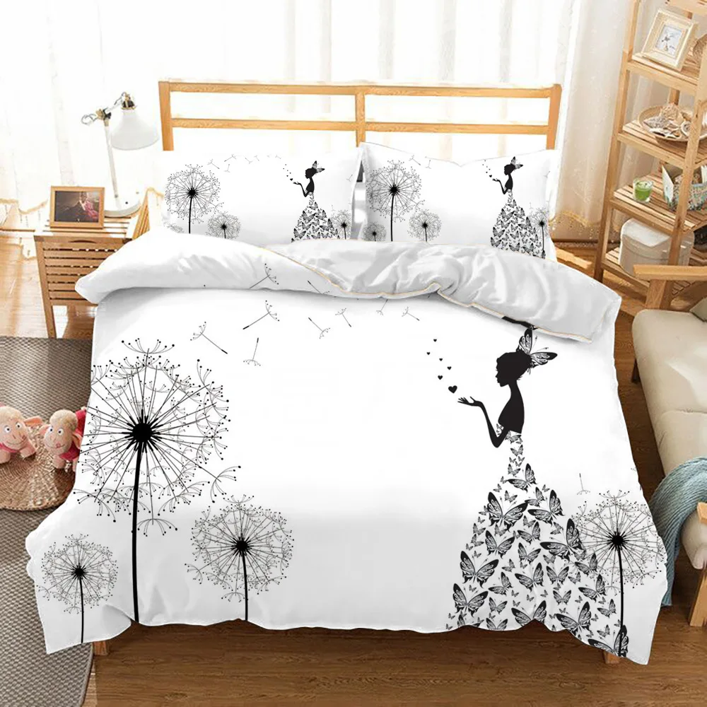 

Dandelion Duvet Cover Set King Queen Double Size Fresh and Natural Floral Botanical Style Polyester Bedding Set for Teens Adults