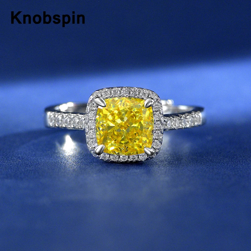

Knobspin 100% S925 Silver Ice Flower Cut 7*7mm Create Moissanite Resizable Rings For Women Sparkling Wedding Party Fine Jewelry