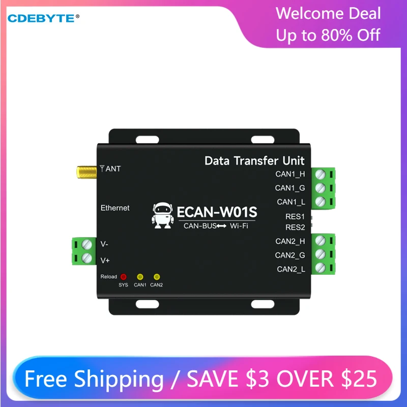 

CAN2.0 to WIFI Converter Serial Server STA CDEBYTE ECAN-W01S TCP Heatbeat Watchdog Transparent Cloud Transmission