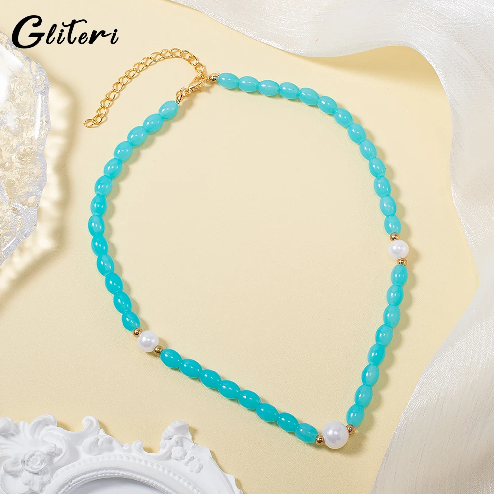 

GEITERI Bohemia Blue Beads Necklaces For Women Girls Pearl Clavicular Chain Beach Choker Vintage Jewelry Party Gifts 2023 New
