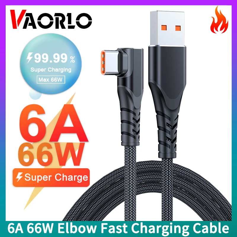 

【Game Dedicated】 90 ° локоть 6A 66 Вт Кабель для быстрой зарядки нейлоновый Плетеный USB кабель для зарядного устройства Type-C для Huawei Xiaomi Oppo Redmi Vivo