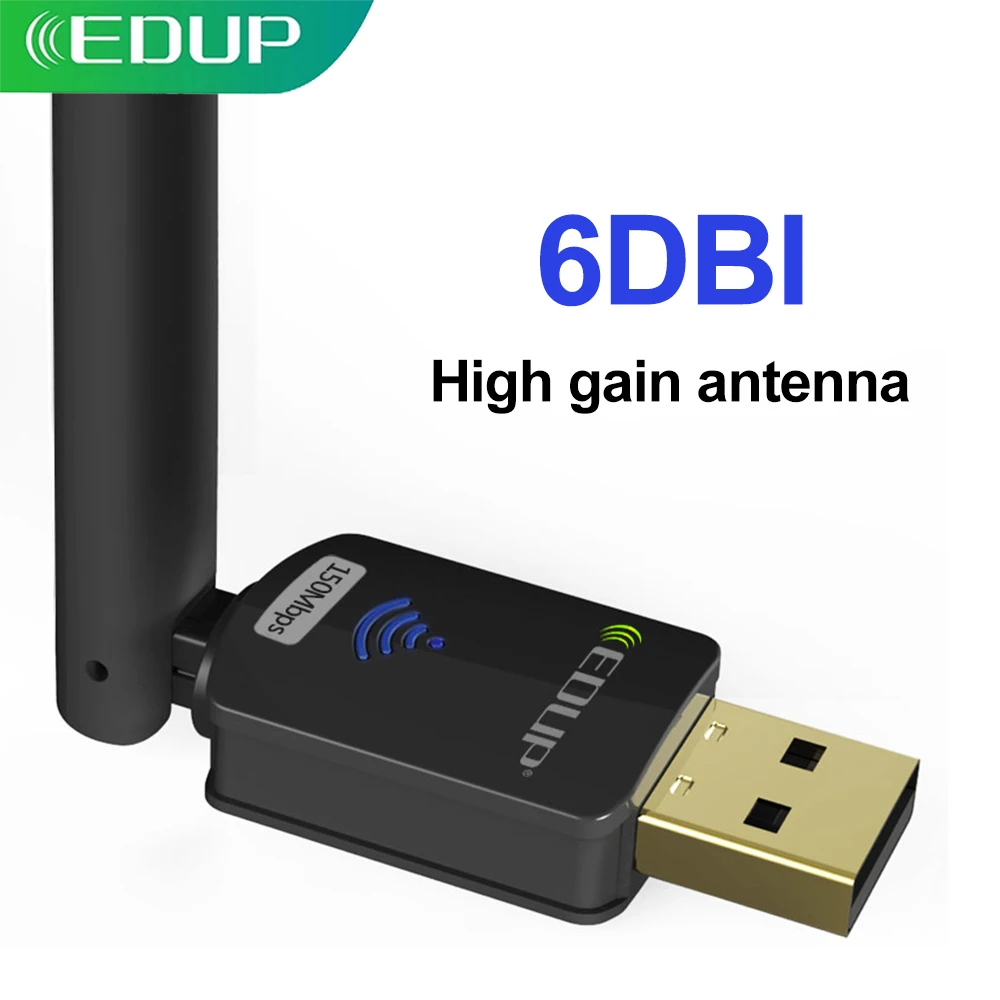 

EDUP WiFi USB Adapter 802.11n 150Mbps 2.4Ghz MT7601 Wireless USB Network Card 6dBi Antenna Wi-Fi Receiver for Windows Laptop