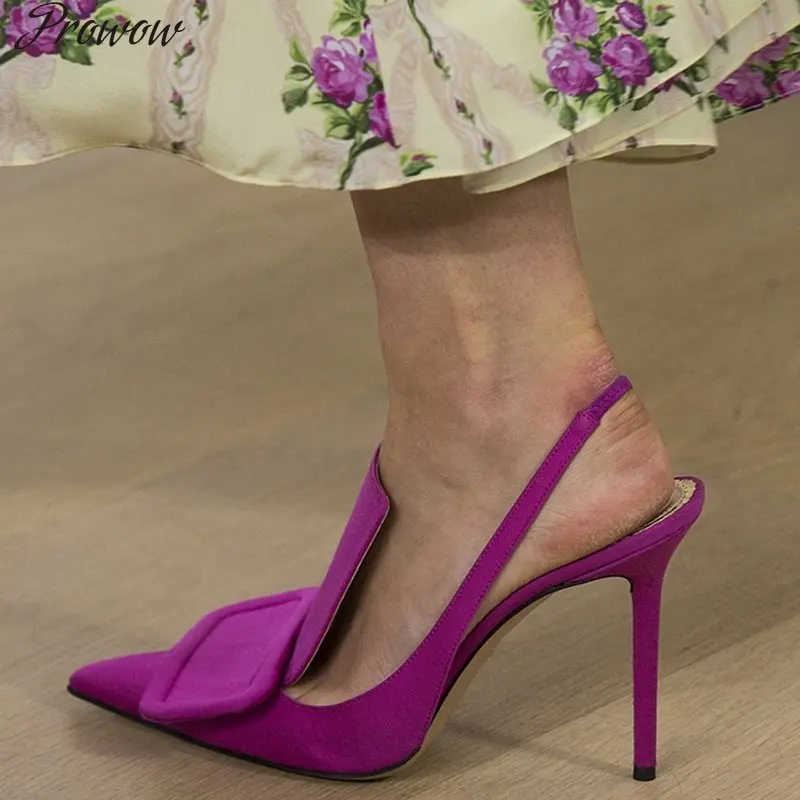 

Туфли женские атласные на квадратном каблуке, туфли-лодочки с острым носком, с ремешком на пятке, с пряжкой, размеры до 44, фиолетовые